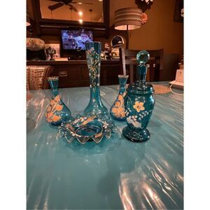 Victorian Blue Gilt Vases 